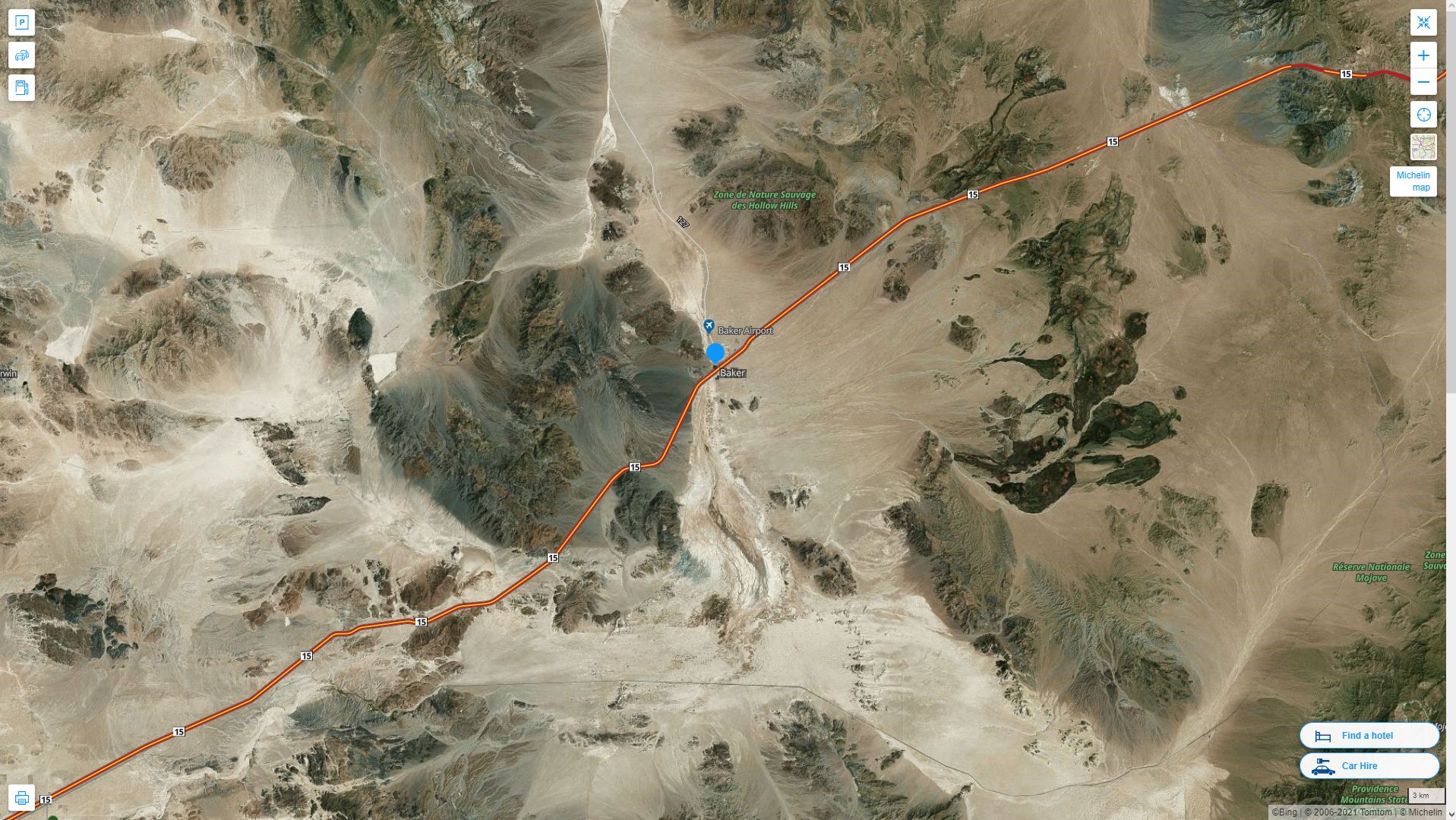 Baker California Highway and Road Map with Satellite View